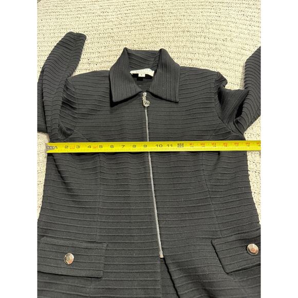 St. John Collection Marie Gray Jacket Blazer Zip Santana Knit Womens Sz 6 Black - Picture 4 of 12